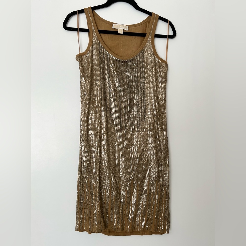 Michael Kors | Brown and Gold Sequin Dress with Chains | Size Small